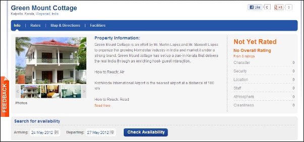 Screen shot of a typical description of a property listed on the hostelworld.com website