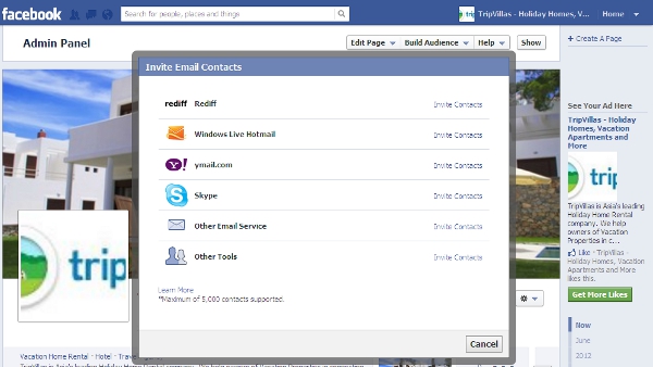 Facebook page invite email contacts