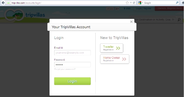 TripVillas.com login
