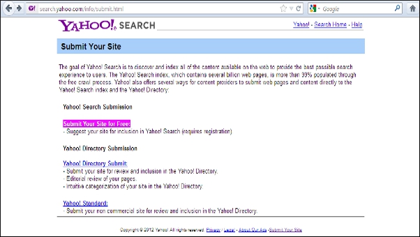 Yahoo website submission Yahoo website submission