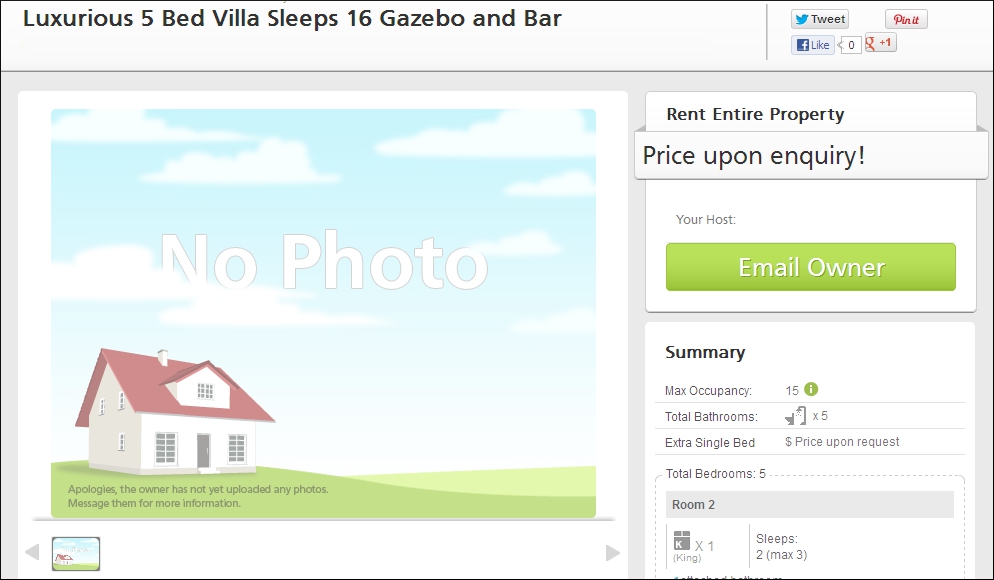 TripVillas Ad listing without tariff