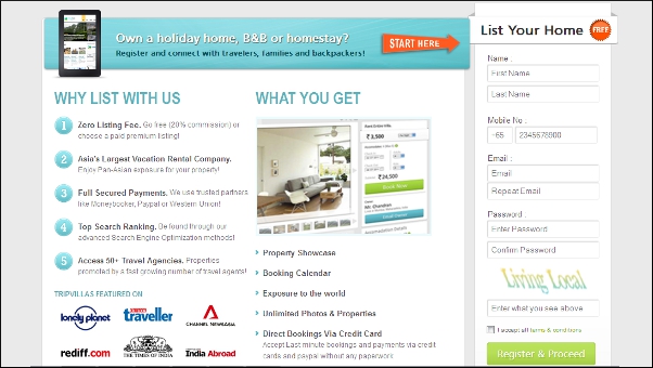 TripVillas.com registration page TripVillas.com registration page