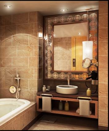 Bathroom mirrors become art when paired with oversized ornate frames