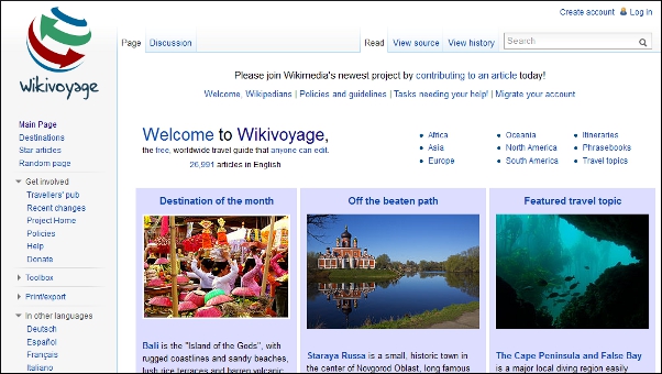 Wikivoyage homepage