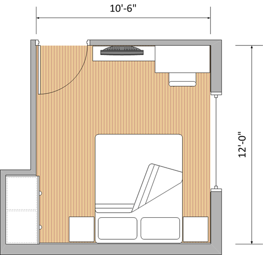 10'6" x 12' Bedroom (Without Wardrobe)