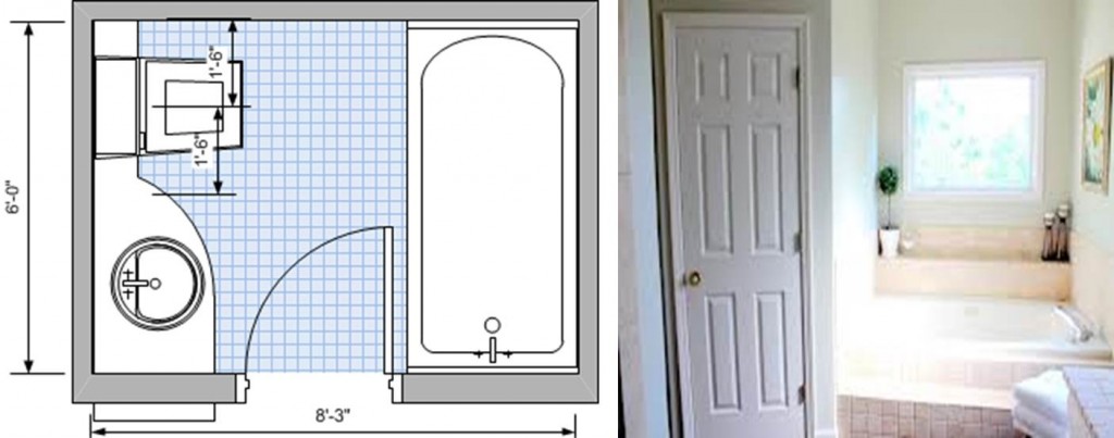 Three-fixture plan with tub