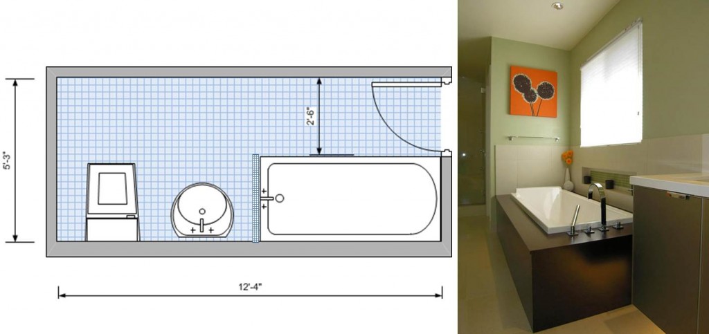 Single wall plumbing, with tub