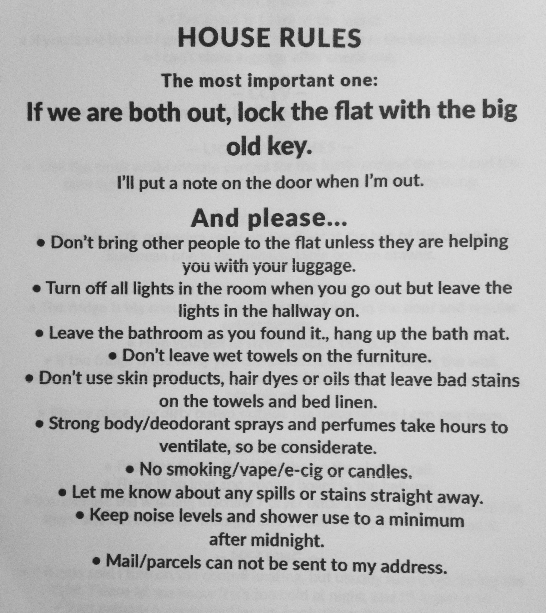 Airbnb House Rules - a Sample